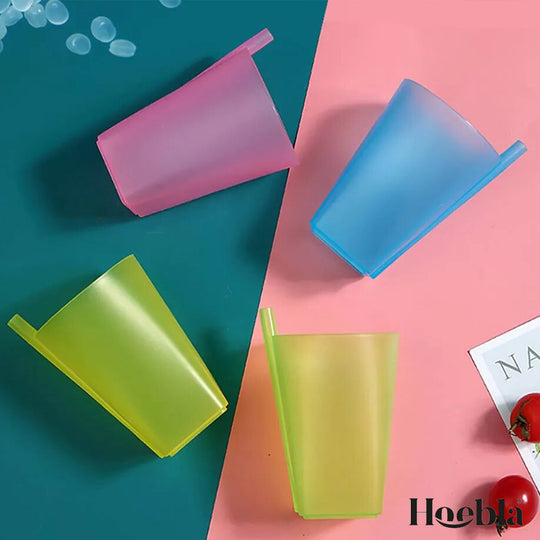 4 gekleurde open Rietjesbekers | Blauw, Roze, Groen, Geel