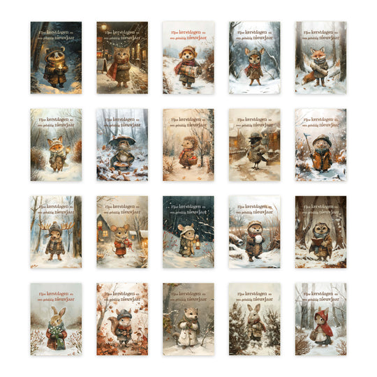 20x winterse kerstkaarten (A6) met enveloppen – 20 verschillende illustratiekaarten – 20 stuks – A6 formaat – beschrijfbare achterkant – Hoebla